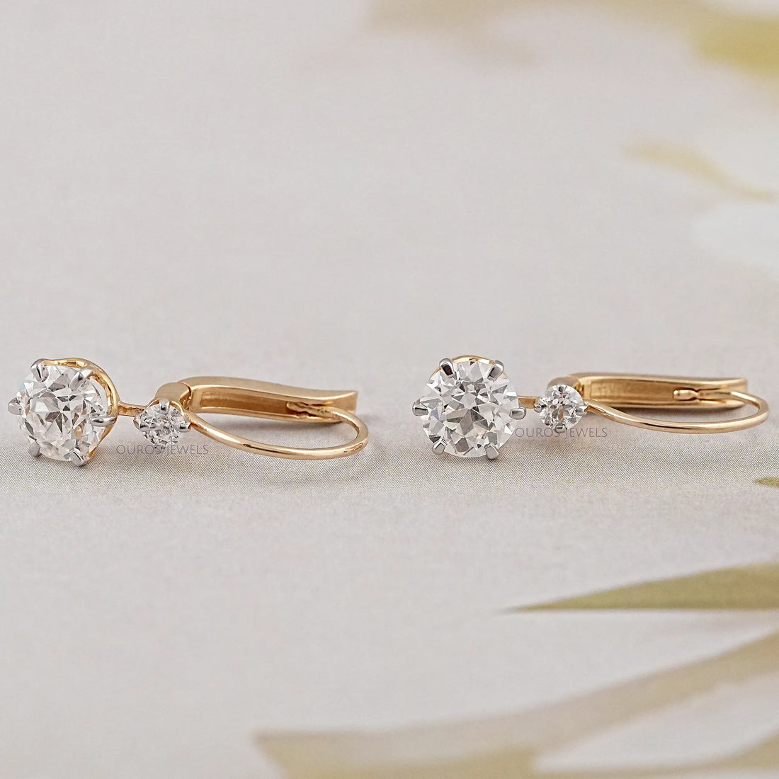 Two Stone Old European Round Cut Dangle Earrings Earrings