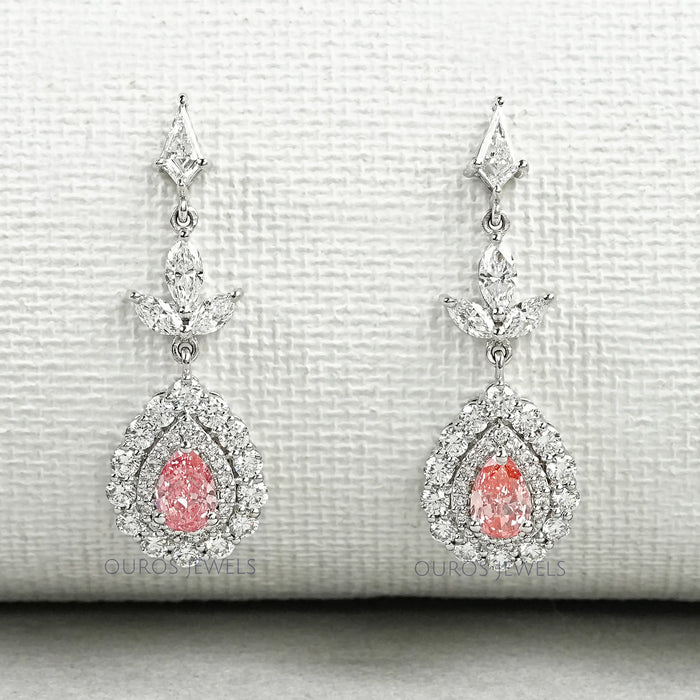 Pink Pear Shape Double Halo Drop Earrings Earrings