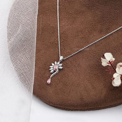 Pink Pear Lab Diamond Flower Shape Pendant Necklaces