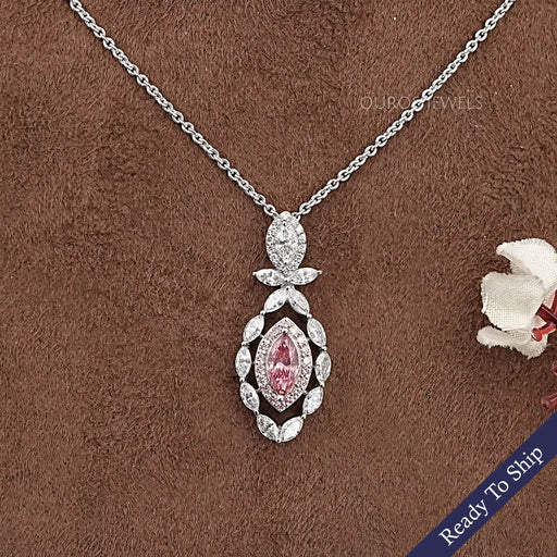Pink Marquise Lab Diamond Double Halo Pendant Necklaces