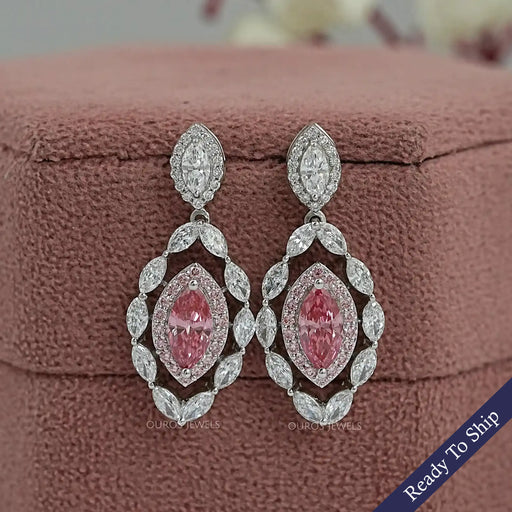 Pink Marquise Lab Diamond Double Halo Earrings Earrings