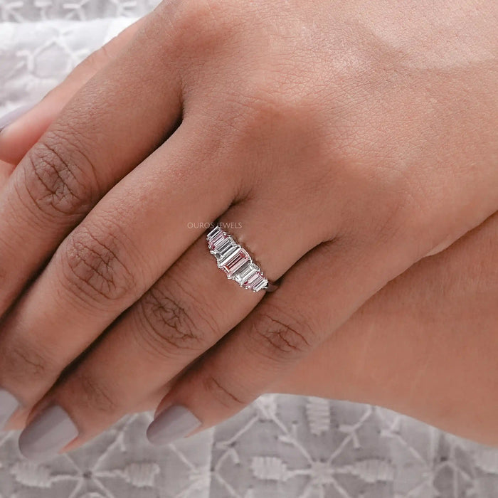 Fancy Pink Baguette Cut Lab Diamond Seven Stone Ring Ring