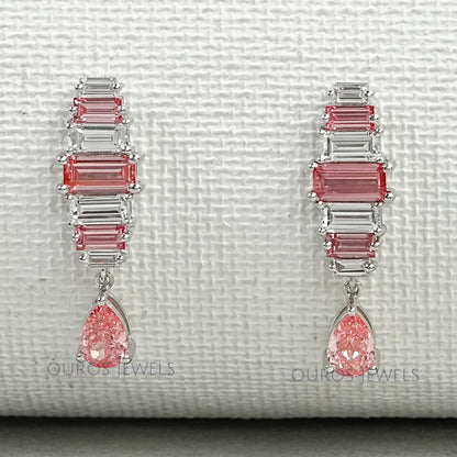 Pink Baguette Attentive Diamond Earrings Earrings