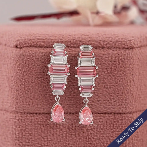 Alternative Pink Baguette Diamond Drop Earrings Earrings