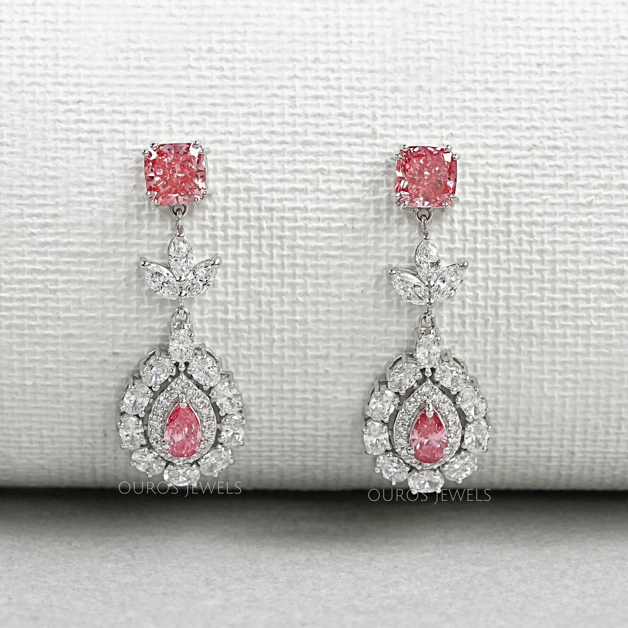 Pink Diamond Double Halo Pear Dangle Earrings Earrings