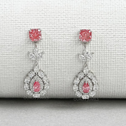 Pink Diamond Double Halo Pear Dangle Earrings Earrings