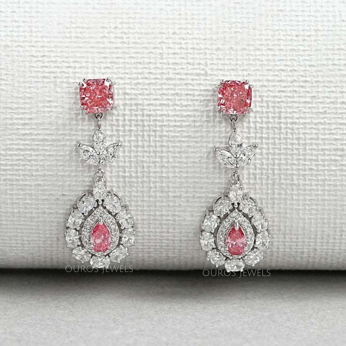 Pink Diamond Double Halo Pear Dangle Earrings Earrings