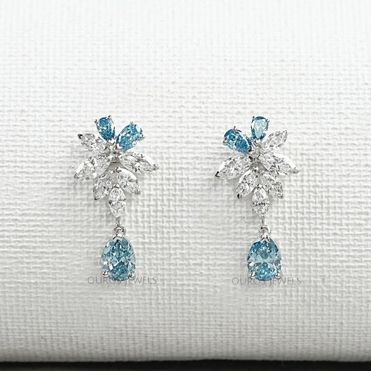 Blue Pear Diamond Cluster Drop Earrings Earrings