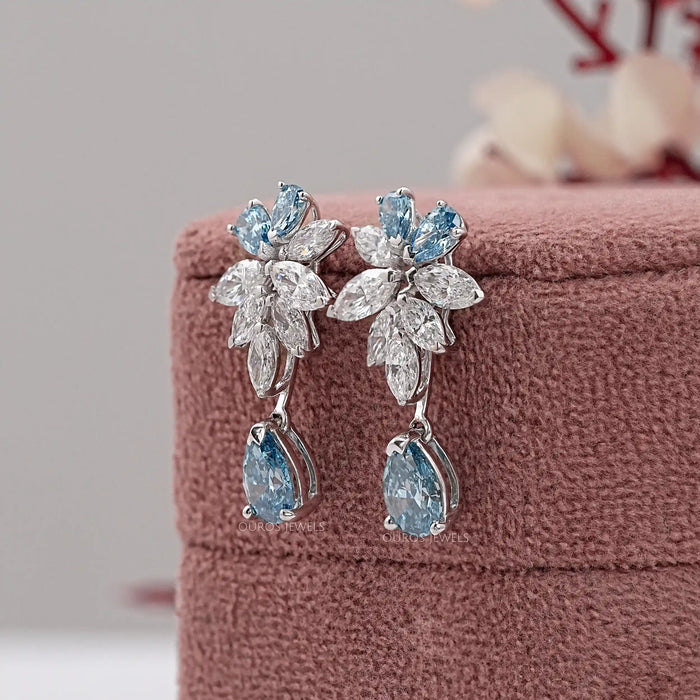 Fancy Blue Pear Diamond Cluster Drop Earrings Earrings