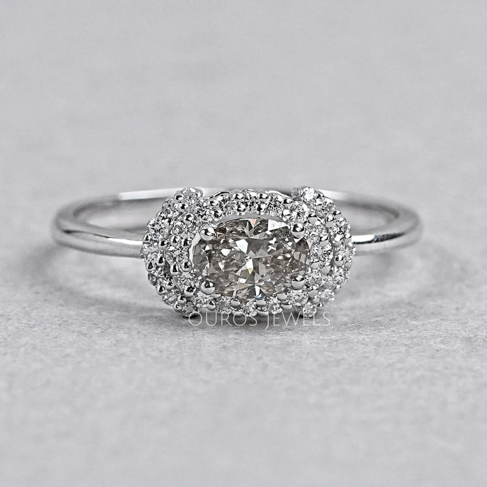 Oval Shape Olive Diamond Halo Ring Ring