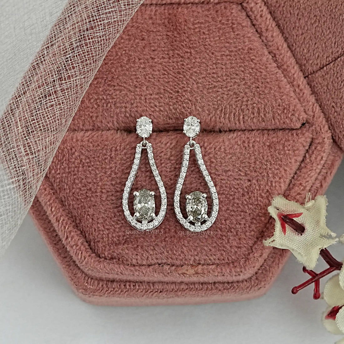 Olive Oval Diamond Layered Teardrop Dangle Earrings Earrings