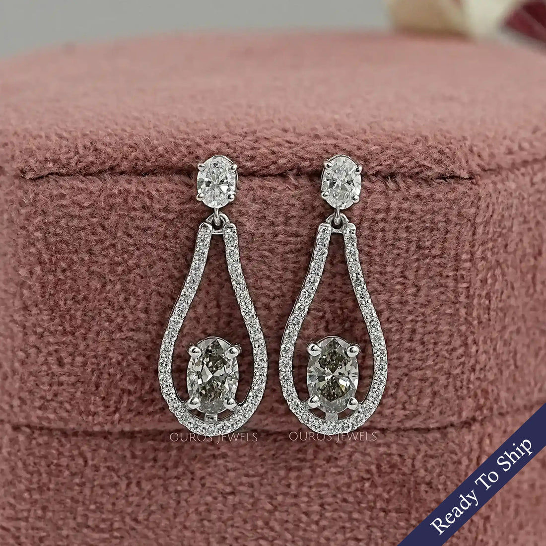 Olive Oval Diamond Layered Teardrop Dangle Earrings Earrings