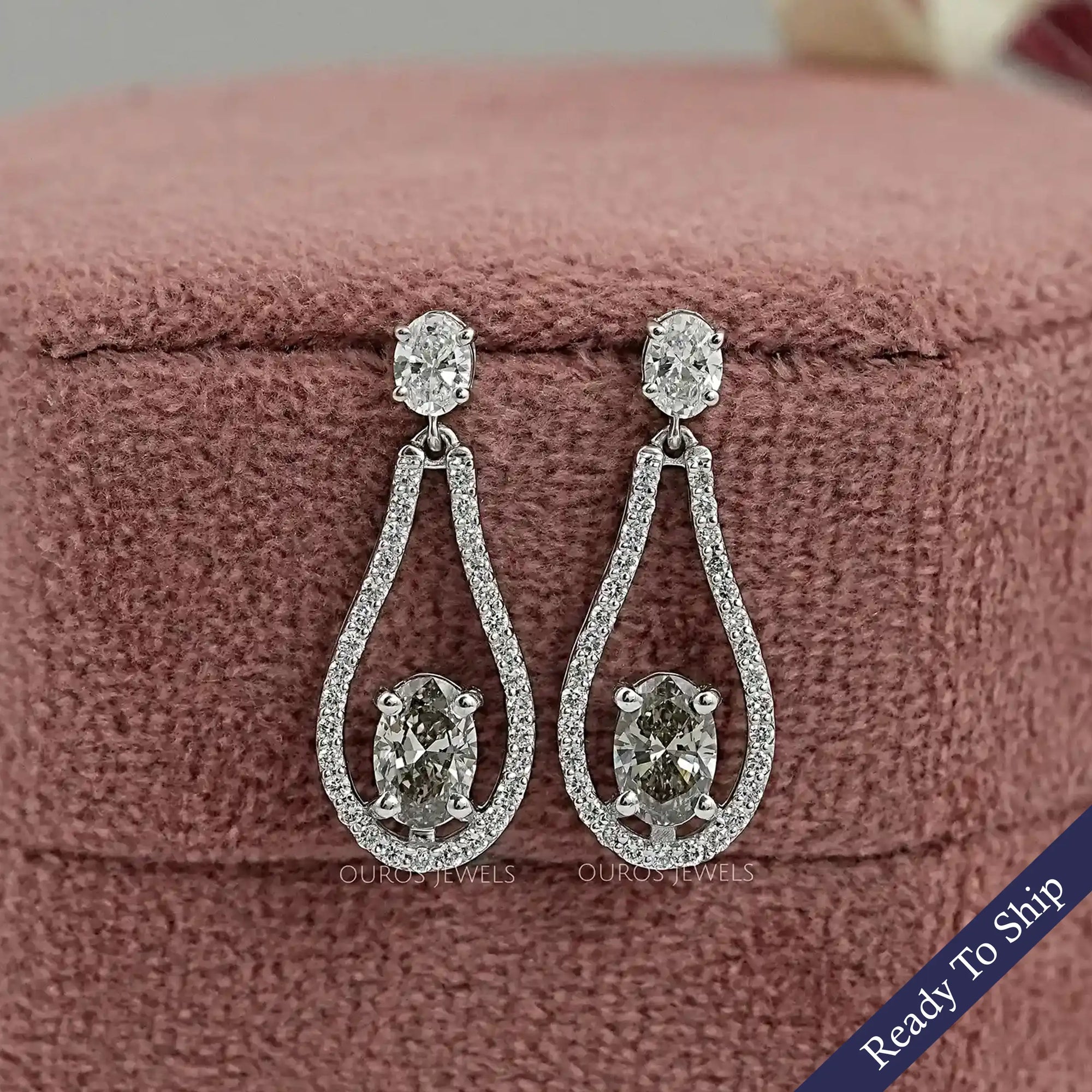 Olive Oval Diamond Layered Teardrop Dangle Earrings Earrings