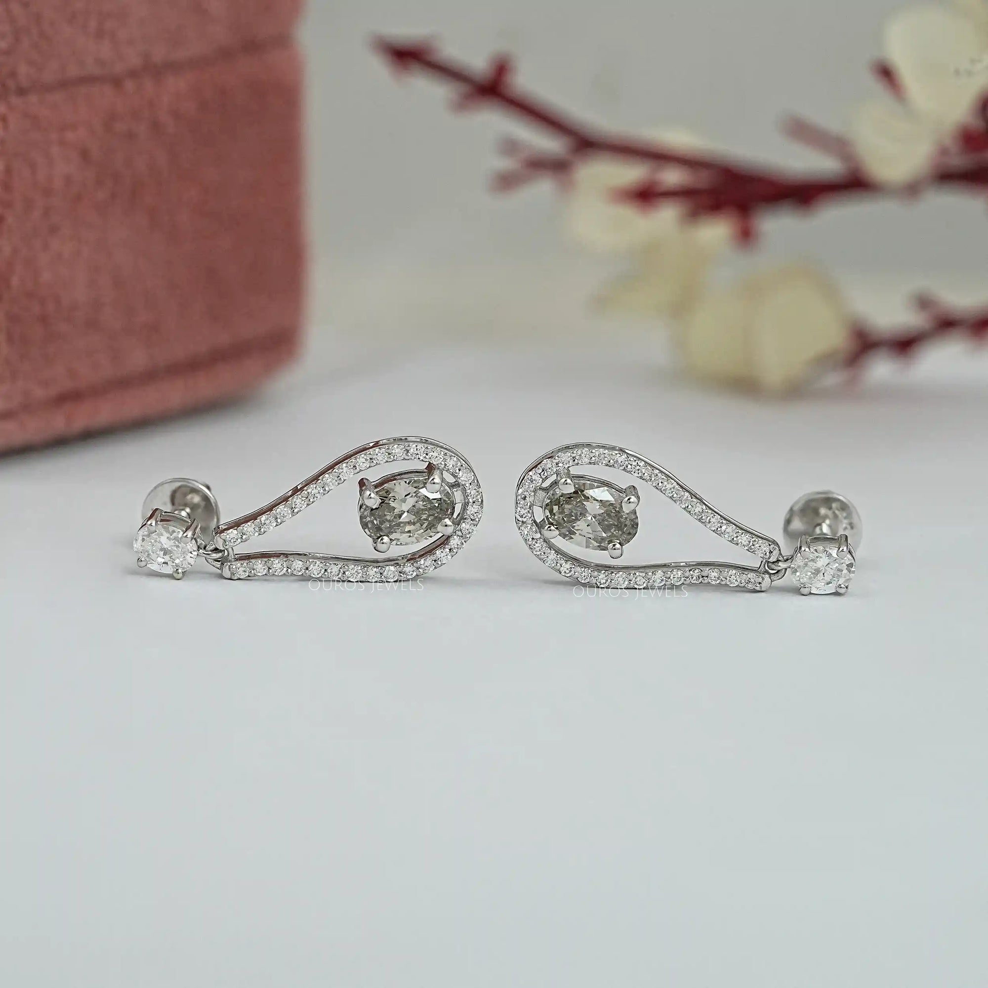 Olive Oval Diamond Layered Teardrop Dangle Earrings Earrings