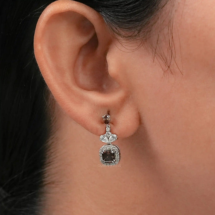 Chocalate Asscher Lab Diamond Drop Earrings Earrings