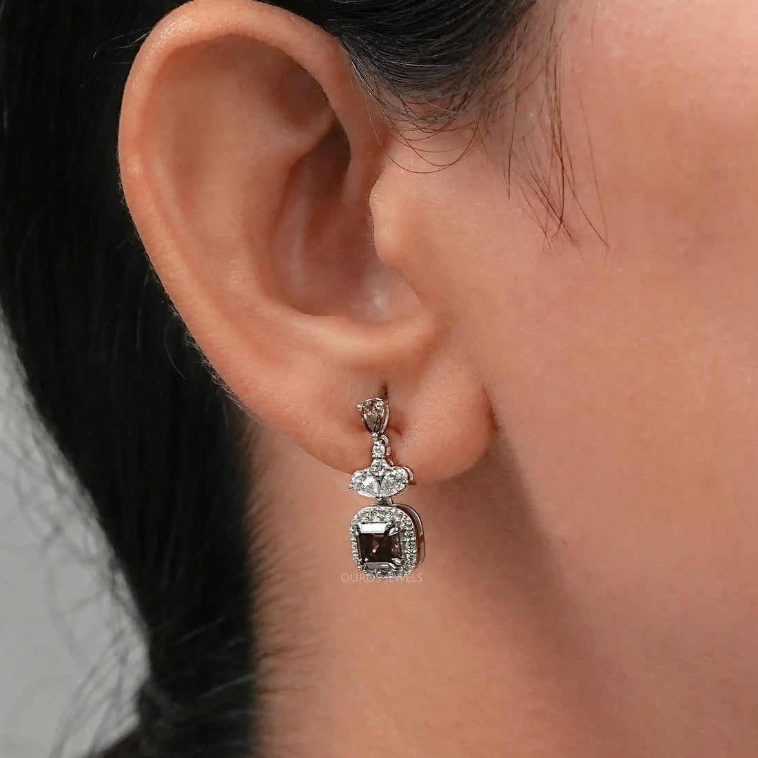 Chocalate Asscher Lab Diamond Drop Earrings Earrings