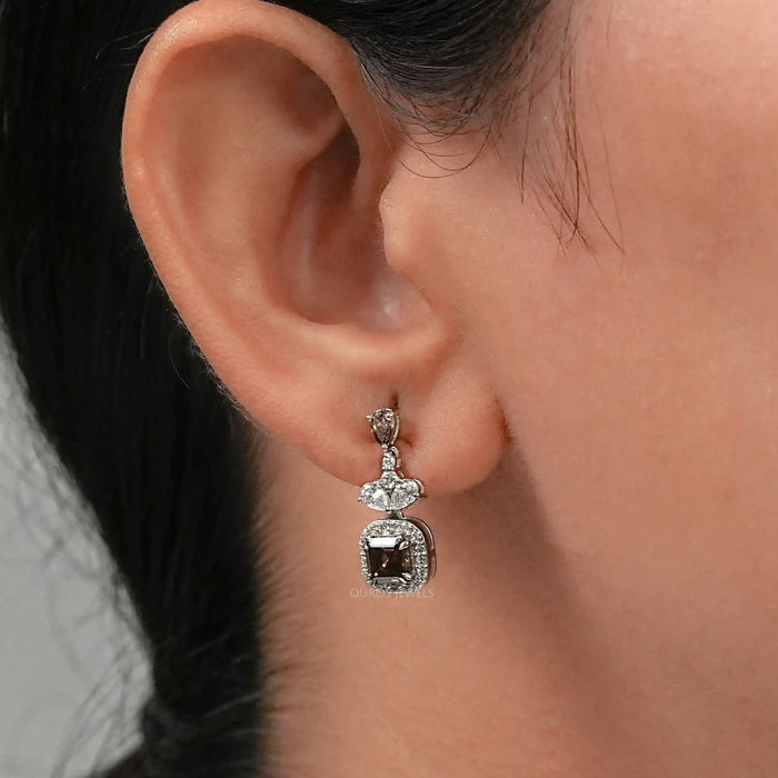 Chocalate Asscher Lab Diamond Drop Earrings Earrings