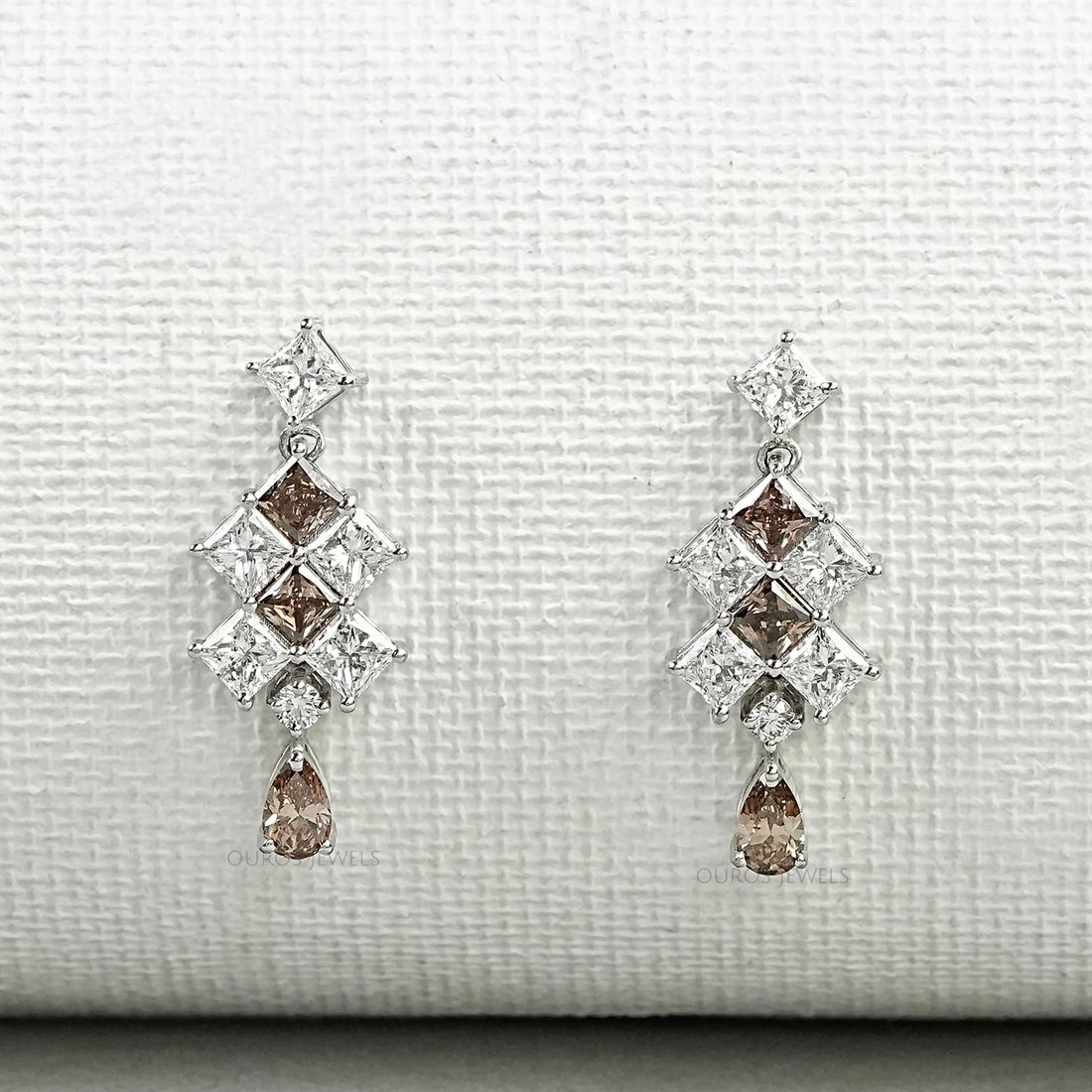 Champagne Princess Cut Lab Diamond Drop Earrings Earrings