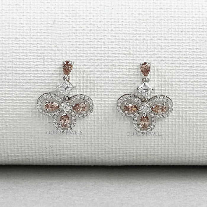 Champagne Pear Halo Dangle Earrings Earrings