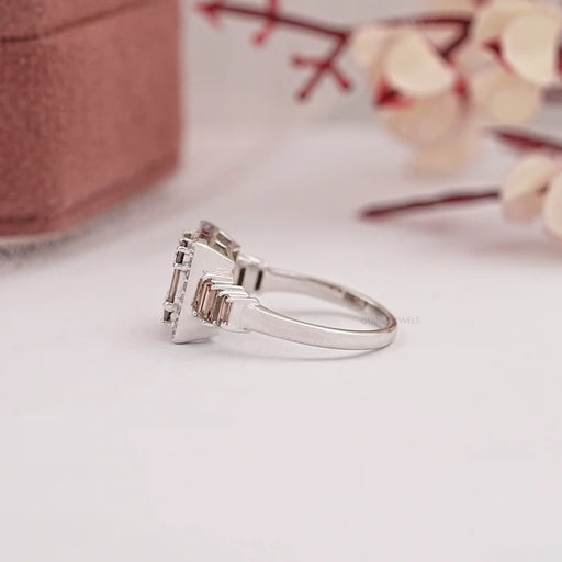 Fancy Brown Baguette Cut Lab Diamond Cluster Set Halo Ring Ring