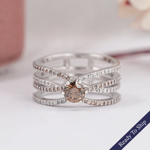 Brown Round Diamond Crossover Wedding Ring Ring