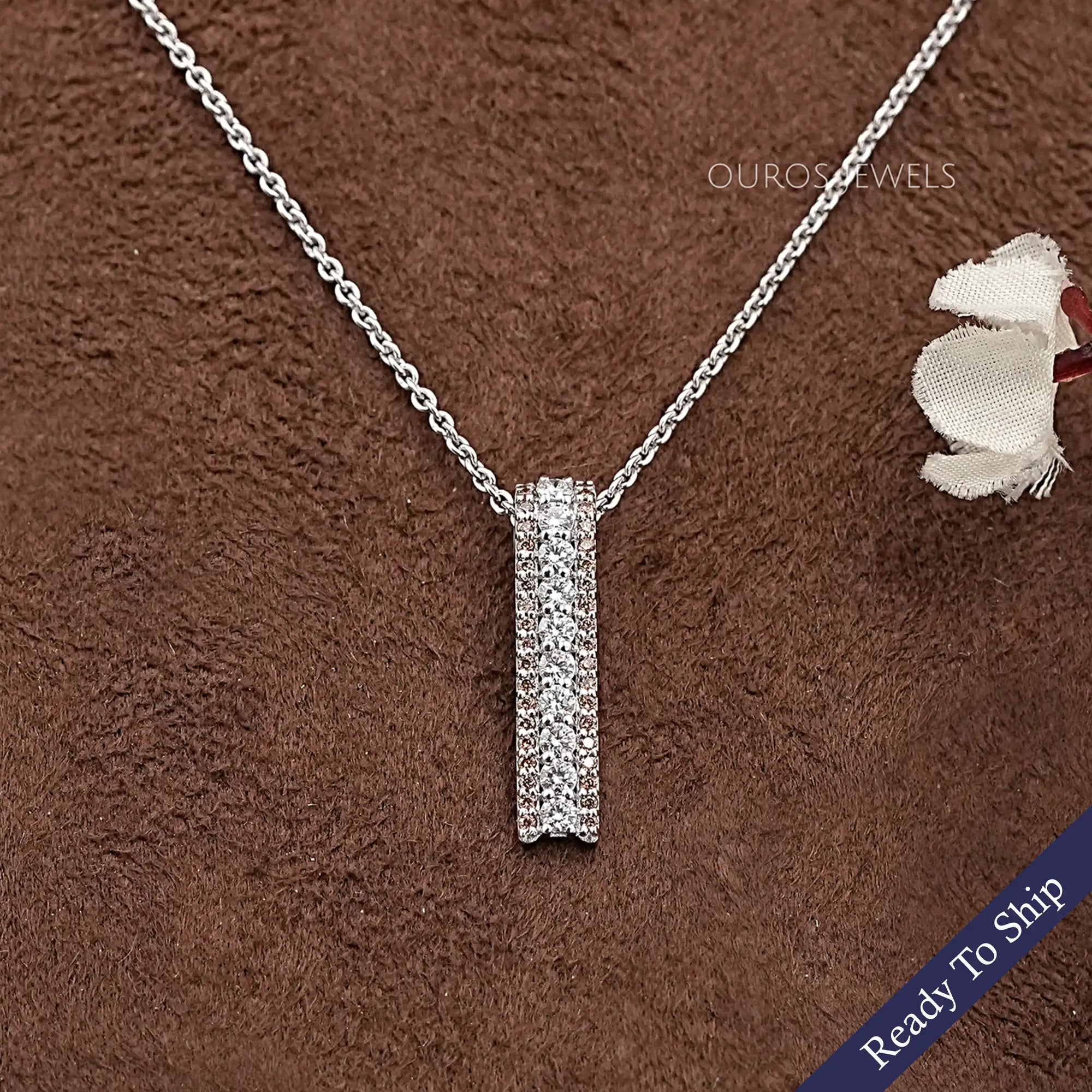 Brown Round Lab Diamond Bar Pendant Necklaces
