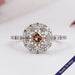 Fancy Round Brown Diamond Double Halo Accent Set Ring Ring