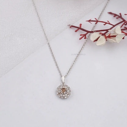 Brown Round Diamond Double Halo Pendant Necklaces
