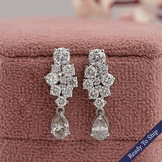 Olive Pear Diamond Cluster Drop Dangle Earrings Earrings