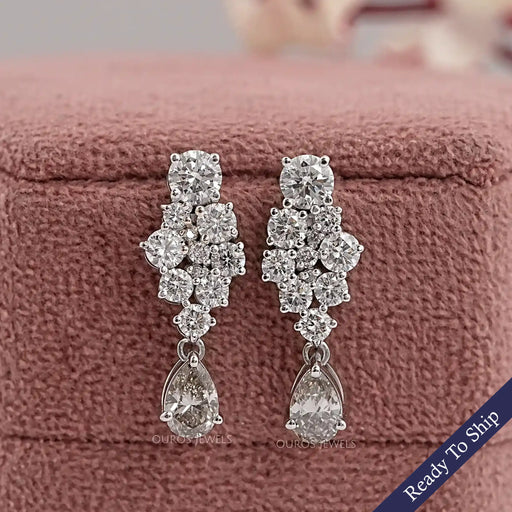 Olive Pear Diamond Cluster Drop Dangle Earrings Earrings