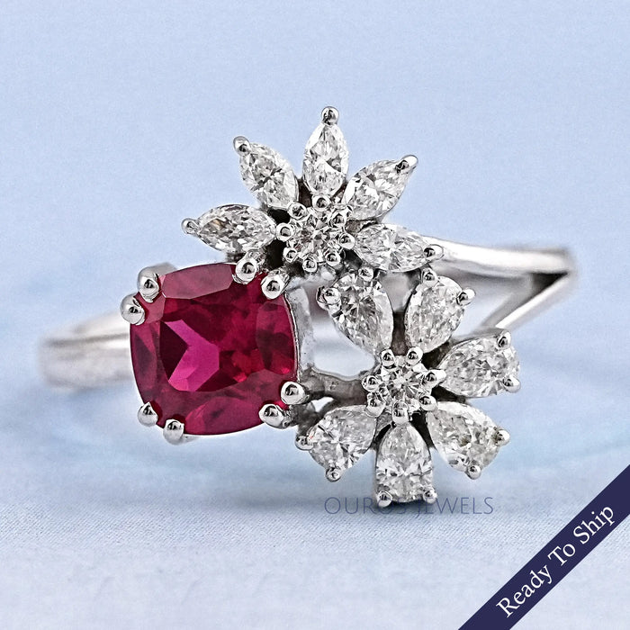Ruby Cushion Gemstone Split Shank Engagement Ring