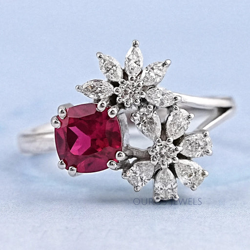 Split Shank Lab Grown Ruby And Diamond Ring