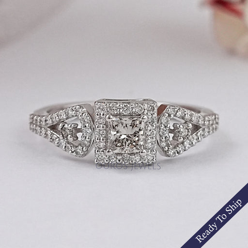 Olive Princess Cut Lab Diamond Three Stone Halo Ring Ring