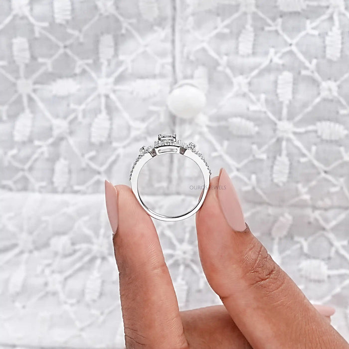 Olive Princess Cut Lab Diamond Three Stone Halo Ring Ring