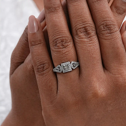 Olive Princess Cut Lab Diamond Three Stone Halo Ring Ring