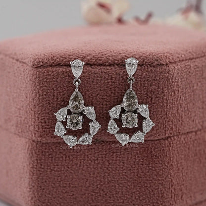 Olive Pear Diamond And Round Halo Drop Earrings Earrings