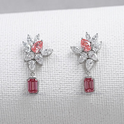 Cluster Drop Earrings With Pink & White Diamonds Earring