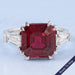 Three Stone Ruby Asscher Gemstone Engagement Ring