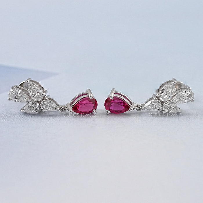 Ruby Pear And Diamond Drop Earrings