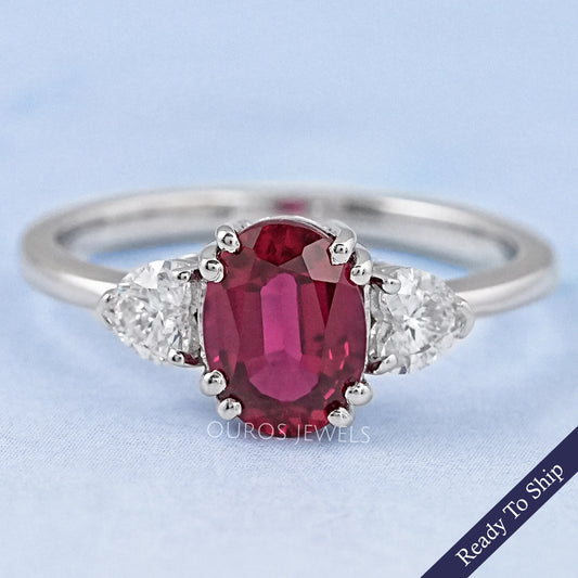 Ruby Oval Gemstone Three Stone Ring