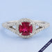 Ruby Cushion Gemstone Split Shank Halo Ring