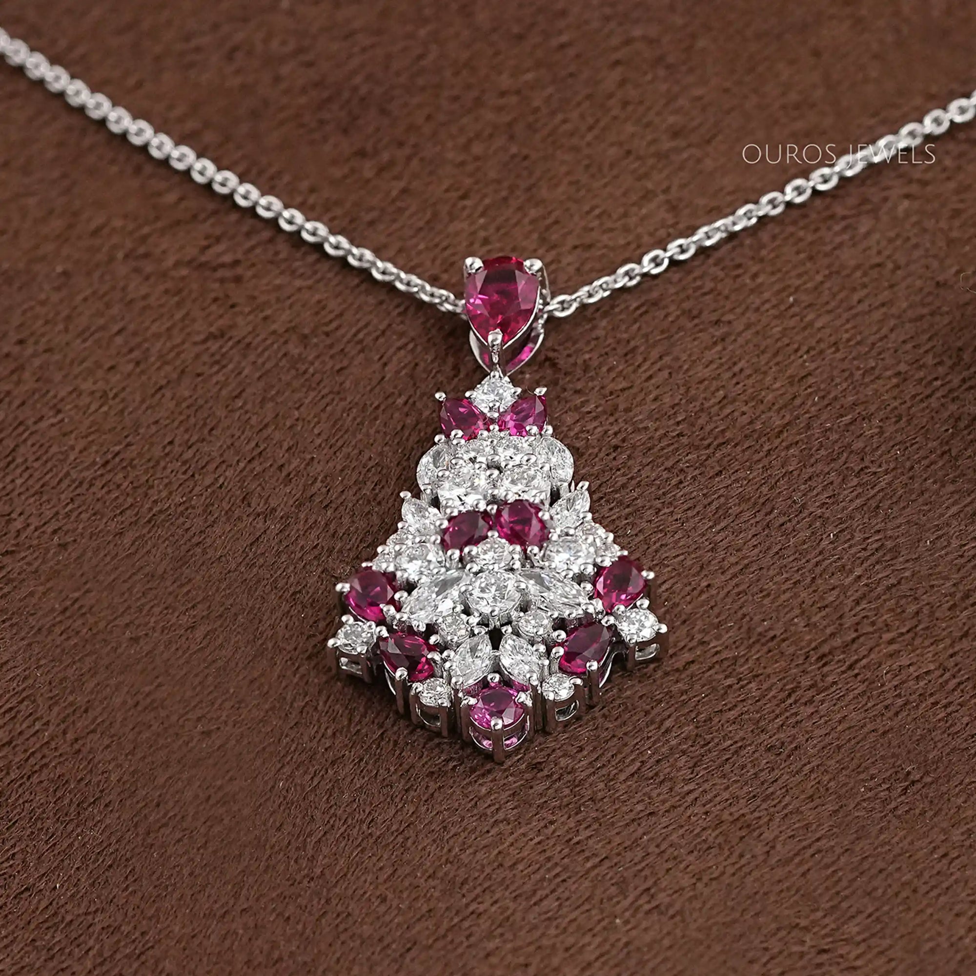 Cluster Diamond And Ruby Pendant Necklaces