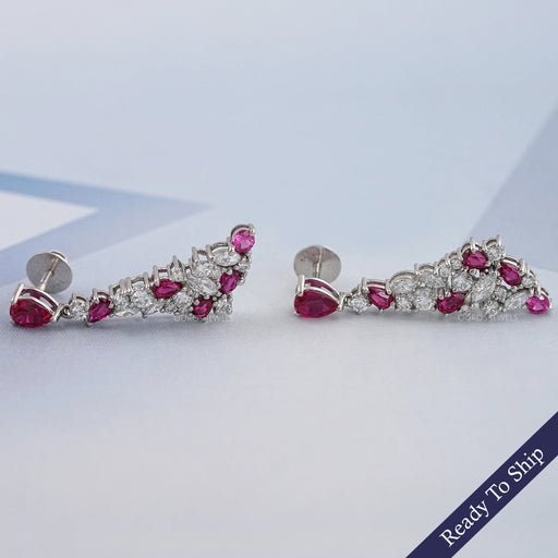 Ruby Pear Gemstone Cluster Dangle Earrings