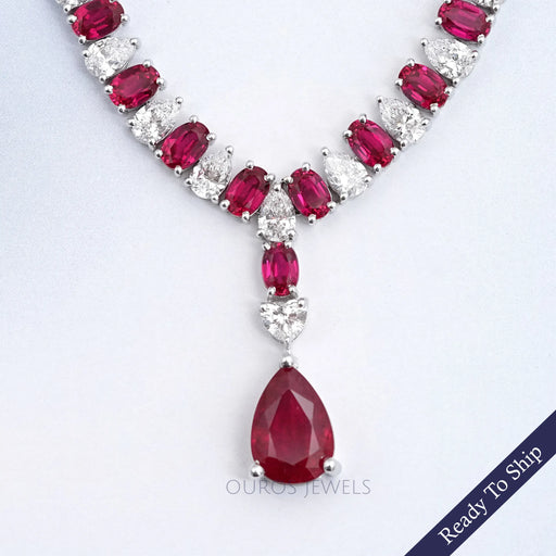 Ruby Pear And Oval Gemstone Necklace