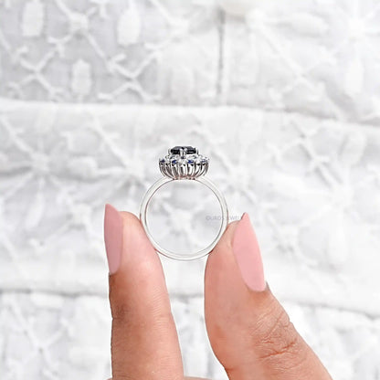 Blue Cushion Cut Lab Gemstone Double Halo Ring Ring