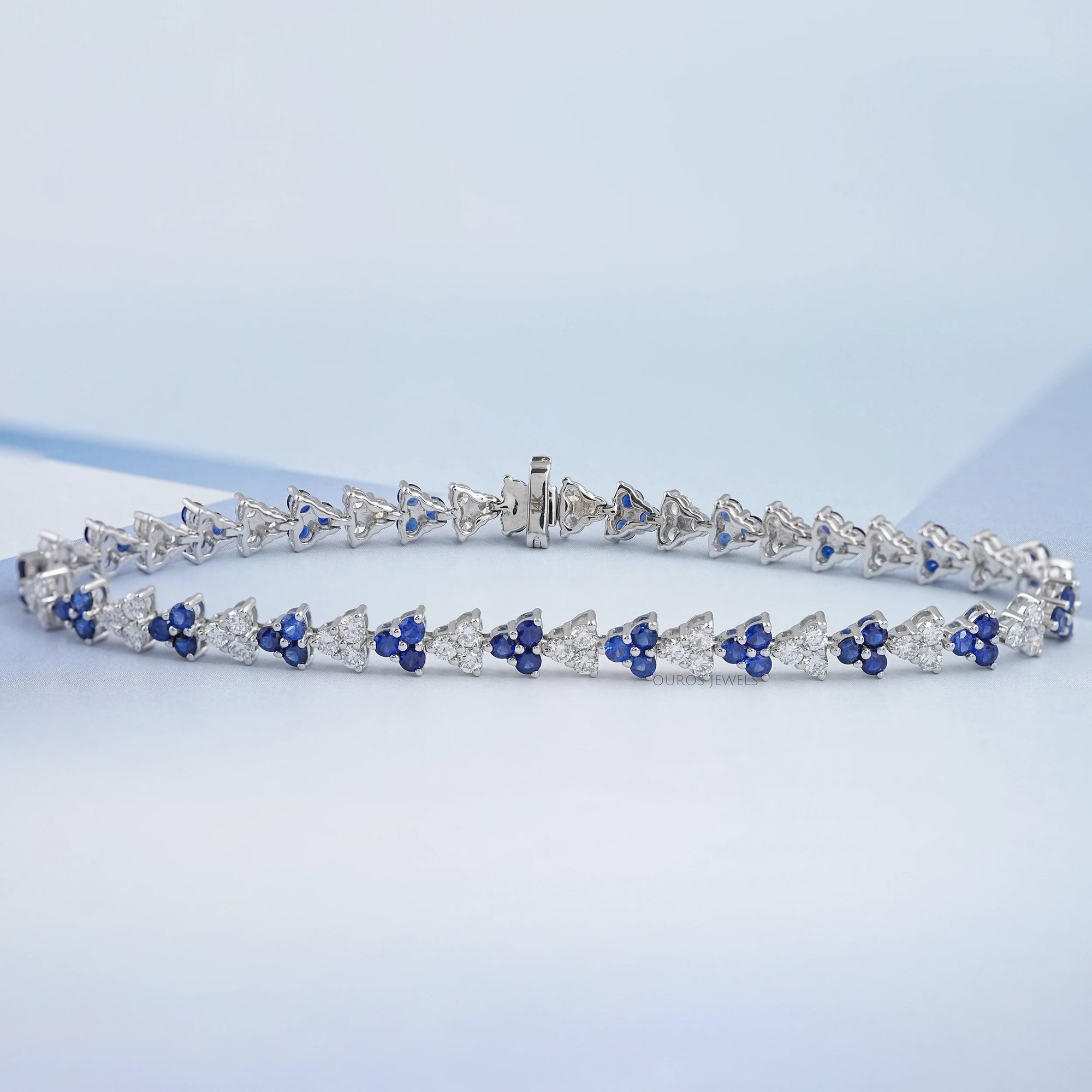 Three Stone Sapphire Round Cut Link Bracelet