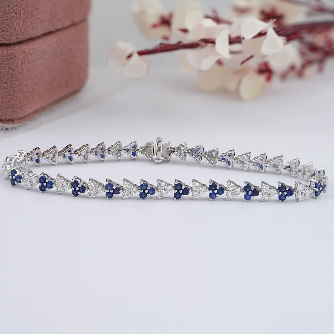 Sapphire Round Cut Three Stone Link Bracelet Bracelet