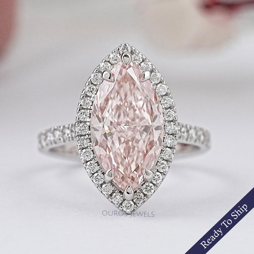 Pink Marquise Cut Lab Diamond Halo Accent Ring Ring