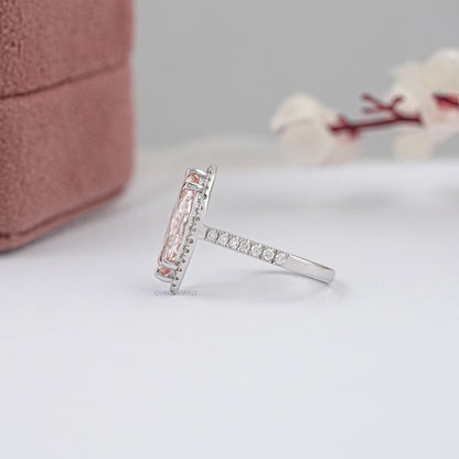 Pink Marquise Cut Lab Diamond Halo Accent Ring Ring