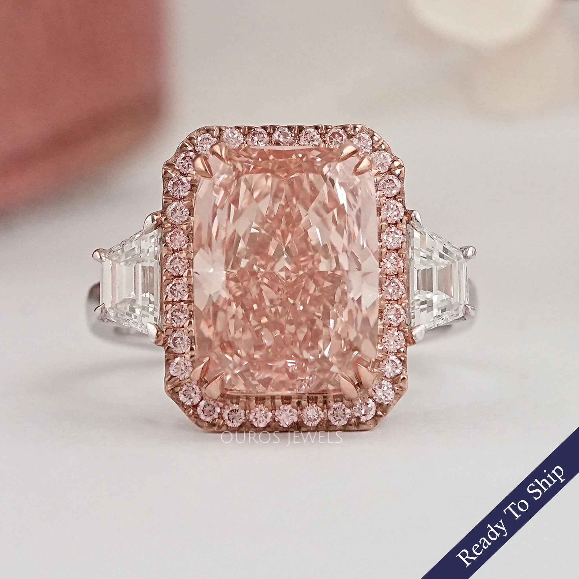 Pink Cushion Diamond Accent Halo Engagement Ring Rings